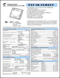 FEC40-24T3312 datasheet: Input range:18-36 VDC;output voltage:3.3/+/-12 VDC; output current:6000/+/400 mA mA;input current:1512 mA; 40 W DC-DC converter FEC40-24T3312