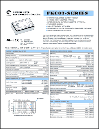 FKC03-24D15 datasheet: Input range:18-36 VDC;output voltage:+/-15 VDC; output current:+/-100 mA;input current:169 mA; 3 W DC-DC converter FKC03-24D15