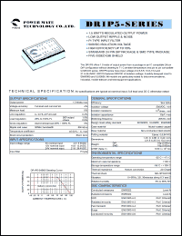 DR1P5-12S12 datasheet: Input range:10.8-13.2 VDC;output voltage:12 VDC; output current:125 mA;input current:260 mA; 1.5 W DC-DC converter DR1P5-12S12