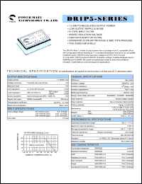 DR1P5-12S05 datasheet: Input range:10.8-13.2 VDC;output voltage:5 VDC; output current:300 mA;input current:245 mA; 1.5 W DC-DC converter DR1P5-12S05