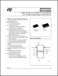 M29W400BT70N6 datasheet: 4 MBIT (512KB X8 OR 256KB X16, BOOT BLOCK) LOW VOLTAGE SINGLE SUPPLY FLASH MEMORY M29W400BT70N6