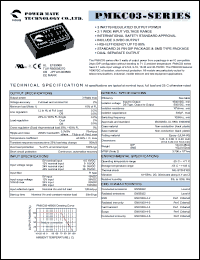 PMKC03-24DS15 datasheet: Input range:18-36 VDC;output voltage:V1:15;V2:15 VDC; output current:V1:100;V2:100 mA;input current:167 mA; 3 W  DC-DC converter PMKC03-24DS15