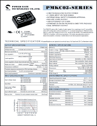 PMKC03-24S12 datasheet: Input range:18-36 VDC;output voltage:12 VDC; output current:250 mA;input current:165 mA; 3 W  DC-DC converter PMKC03-24S12