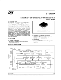 STE100P datasheet: 10/100 FAST ETHERNET 3.3V TRANSCEIVER STE100P