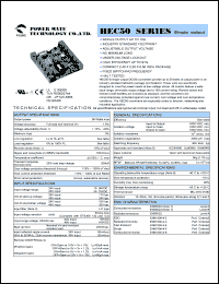 HEC50-48S3P3-L datasheet: Input range:36-75 VDC;output voltage:3.3 VDC; output current:15 A;input current:1.19 A; 50 W  single output DC-DC converter HEC50-48S3P3-L