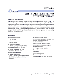 W49V002FAP datasheet: 256K x 8 CMOS flash memory with FWH interface W49V002FAP