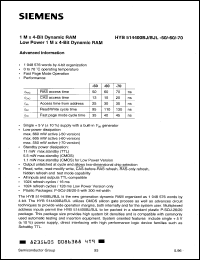 HYB514400BJ-50 datasheet: 1M x 4-bit dynamic RAM, 50ns HYB514400BJ-50