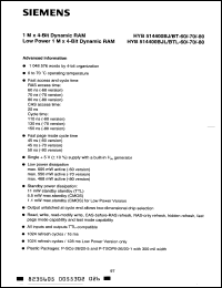 HYB514400BTL-60 datasheet: 1M x 4-bit dynamic RAM, 60ns, low power HYB514400BTL-60