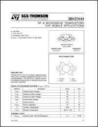 SD1274-01 datasheet: VHF MOBILE APPLICATIONS RF & MICROWAVE TRANSISTORS SD1274-01