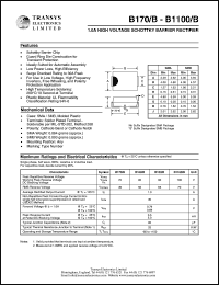 B1100 datasheet: 1A high voltage schottky barrier rectifier, 100V B1100