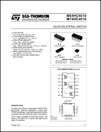 M74HC4016 datasheet: QUAD BILATERAL SWITCH M74HC4016