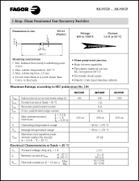 BA158GP datasheet: 600 V, 1 A Glass passivated fast recovery rectifier BA158GP