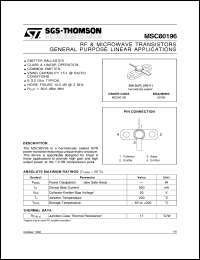 MSC80196 datasheet: GENERAL PURPOSE LINEAR APPLICATIONS RF & MICROWAVE TRANSISTORS MSC80196