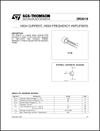 2N3019 datasheet: HIGH CURRENT HIGH FREQUENCY AMPLIFIERS 2N3019