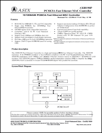 AX88190P datasheet: 0.3-6.0V; PCMCIA fast ethernet MAC controller AX88190P