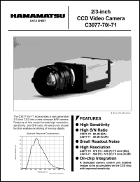 C3077 datasheet: Number of pixels:768x494; cell size:11.6x13.5um; resolution: 570x485 TV lines; 2/3-inch CCD video camera C3077