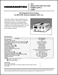 C3360 datasheet: OutputV: 0-5000V; Max current: 1mA; +5kV regulated high voltage DC power supply. For photomultiplier tube, phoportional counter tube, etc C3360