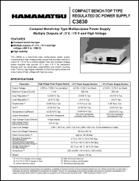 C3830 datasheet: Multiple outputs of +-15V, +-15V and high voltage; max current: 1-500mA; compact bench-top type regulated DC power supply C3830