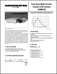 C4880-80-22A datasheet: 12-bit idigital CCD camera. For faint light observation under a microscope, continuous imaging of high-speed moving objects, kinetic changes in light intensity C4880-80-22A