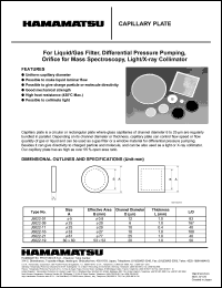 J5022-19 datasheet: Size: 60x60A; capillary plate. For liquid/gas filter, differential pressure pumping, orifice for mass spectroscopy, light/W-ray collimator J5022-19