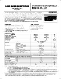 H8236-07 datasheet: Spectral resnonce:160-850nm; HPD (hybrid photo-detector) module H8236-07