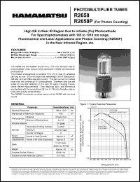 R2658P datasheet: Spectral responce: 185 to 1010nm; 1500Vdc; anode current: 0.1mA; photomultiplier tube R2658P