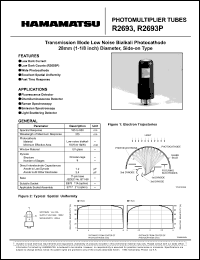 R2693 datasheet: Spectral responce: 185 to 850nm; 1250Vdc; anode current: 0.1mA; photomultiplier tube R2693