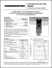 R2949 datasheet: Spectral responce: 185 to 900nm; 1250Vdc; anode current: 0.1mA; photomultiplier tube R2949