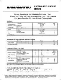 R5924 datasheet: Spectral responce:300-650nm; between anode and cathode:2300Vdc; 0.1mA; photomultiplier tube R5924