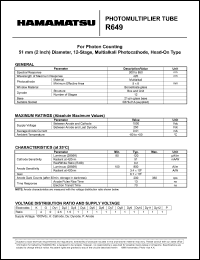 R649 datasheet: Spectral responce:300-850nm; between anode and cathode:1500Vdc; 0.01mA; photomultiplier tube R649