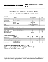 R972 datasheet: Spectral responce:115-200nm; between anode and cathode:2250Vdc; 0.01mA; photomultiplier tube R972