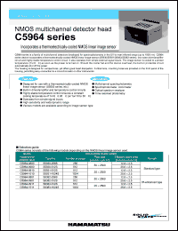 C5964-0800 datasheet: Pixel size:50(H) x 2500(V); number of pixels:256; supply voltage: -0.5 to +7V; NMOS multichannel detector head which incorporates a thermoelectrically-colled NMOS linear image sensor C5964-0800