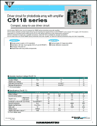 C9118 datasheet: Supply voltage: +7V; driver circuit for photodiode array with amplifier: compact and easy to use C9118