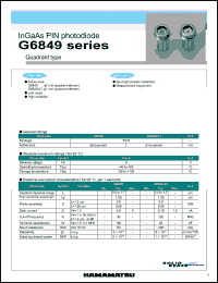 G6849 datasheet: Active area size:o2/quadrant (mm); spectral response range:0.9-1.7um; reverse voltage:5V; InGaAs PIN photodiode: quadrant type. For spot light position detection, measurement equipment G6849