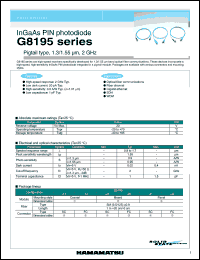 G8195-12 datasheet: Spectral response range:0.9-1.7um; reverse voltage:20V; InGaAs PIN photodiode: receptacle type 1.3/1.55um, 2GHz. For optical fiber communications, fiber channel, gigabit enthernet, SDH, WDM G8195-12