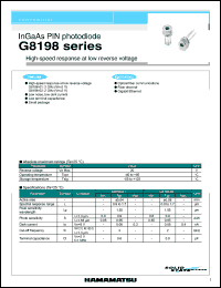 G8198-02 datasheet: Spectral response range:0.9-1.7um; reverse voltage:20V; InGaAs PIN photodiode: high-speed response at low reverse voltage. For optical fiber communications, fiber channel, gigabit enthernet G8198-02