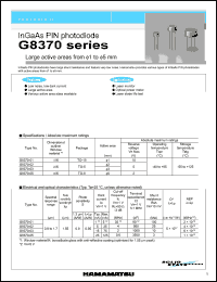 G8370-02 datasheet: Reverse voltage:5V; spectral response range:0.9-1.7um; InGaAs PIN photodiode with preamp: with large active area (1-5mm). For laser monitor, optical power meter and laser diode life test G8370-02