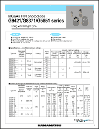 G8371-01 datasheet: Reverse voltage:2V; spectral response range:0.9-1.7um; InGaAs PIN photodiode: long wavelength type. For NIR (near infrared) photometry, optical power meter, gas analyzer G8371-01