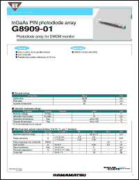 G8909-01 datasheet: Reverse voltage:6V; spectral response range:0.9-1.7um; InGaAs PIN photodiode array: photodiode array for DWDM monitor. For DWDM monitor with AWG G8909-01