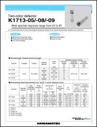 K1713-05 datasheet: 5/20V; 2-color detector. Wide spectral response range from UV through IR. For spectrophotometers, laser monitors K1713-05