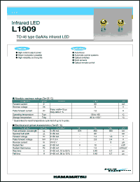 L1909 datasheet: 80mA; 5V; 1.0A; GaAIAs infrared LED. For auto-focus, automatic control systems, optical switches L1909