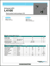 L4100 datasheet: 70mA; 5V; 0.8A; infrared LED. For optical switches, auto control equipment and auto-focus L4100