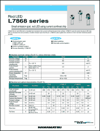 L7868 datasheet: Forward current:60mA; 3V; 180mW; red LED: small emission spot. For optical switches, automatic control system L7868