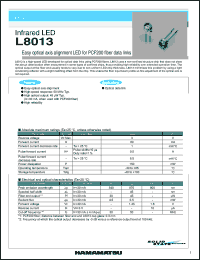 L8013 datasheet: Forward current:80mA; 3V; 150mW; infrared LED: easy optical axis alignment LED for PCF200 fiber data links L8013