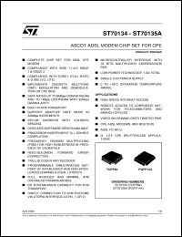 ST70134 datasheet: ST70134 - ST70135A - ASCOT ADSL MODEM CHIP SET FOR CPE ST70134