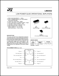 LM2902 datasheet: LOW POWER QUAD OPERATIONAL AMPLIFIERS LM2902