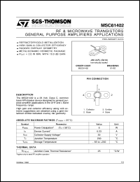 MSC81402 datasheet: GENERAL PURPOSE AMPLIFIERS APPLICATIONS RF & MICROWAVE TRANSISTORS MSC81402