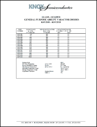 KSV2107 datasheet: Capacitance:22.0pF; 400mW; glass-leaded general purpose abrupt varactor diode KSV2107