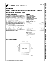 ADC12081CIVT datasheet: 12-Bit, 5 MHz Self-Calibrating, Pipelined A/D Converter with Internal Sample & Hold ADC12081CIVT