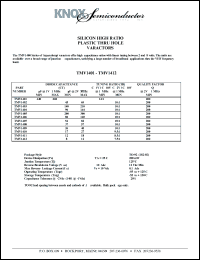 TMV1401 datasheet: Diode capacitance:440-660pF; VBR:12V min; 280mW; silicon hihg ratio plastic thru hole varactor TMV1401